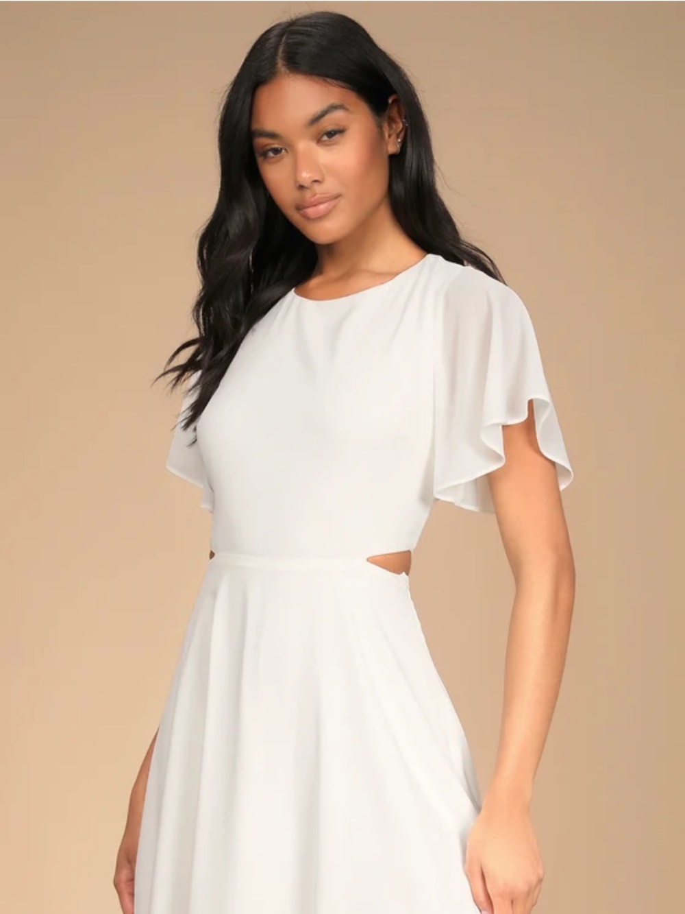 Lulu's White Flutter Sleeve Cutout Mini Dress